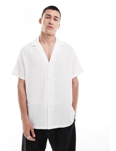 ASOS DESIGN - Camicia a maniche corte bianca comoda con rever con scollo profondo-Bianco
