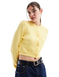 ASOS DESIGN - Cardigan corto girocollo in misto cotone giallo limone con tasca