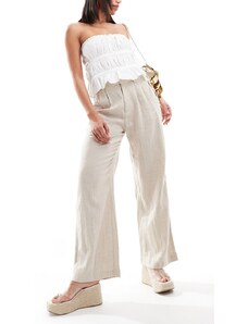 Hollister - Pantaloni a fondo ampio beige in misto lino-Neutro