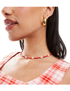 DesignB London - Collana rossa con perle e perline-Rosso