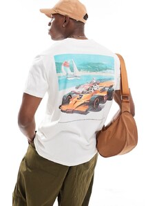 Hollister - McLaren Scenic F1 - T-shirt vestibilità comoda color crema con stampa sulla schiena-Bianco