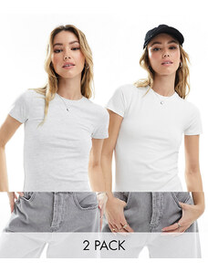 Miss Selfridge - Confezione da 2 T-shirt mini a maniche corte grigio mélange e bianca-Multicolore