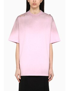 Balenciaga T-shirt rosa chiara in cotone con logo e usure