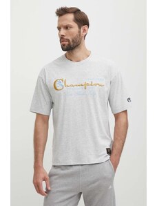 Champion t-shirt in cotone uomo colore grigio con applicazione 219998