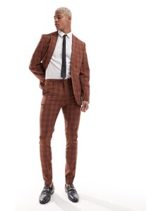 ASOS DESIGN - Pantaloni da abito super skinny color pietra a quadri tono su tono-Marrone