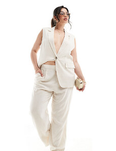 ONLY Curve - Pantaloni sartoriali dritti in misto lino color crema in coordinato-Bianco