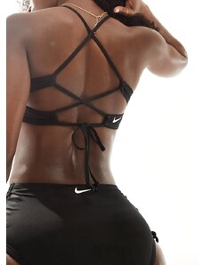 Nike Swimming - Top bikini accollato nero con allacciatura