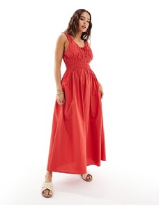 ASOS DESIGN - Prendisole midi rosso con spalline ampie e arricciatura in vita