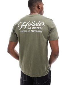 Hollister - T-shirt verde oliva con stampa sul retro-Marrone