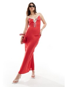 ASOS DESIGN - Vestito sottoveste in lino rosso ciliegia con profili a contrasto