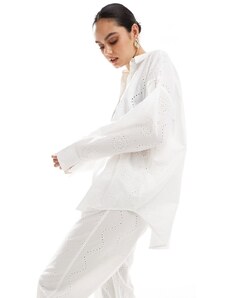 Pull&Bear - Camicia oversize in pizzo bianca in coordinato-Bianco