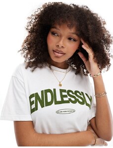 Pull&Bear - T-shirt bianca con stampa “Endlessly”-Bianco