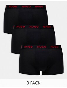 Hugo Red HUGO - Bodywear - Confezione da 3 boxer aderenti neri con fascia in vita con logo rosso-Nero
