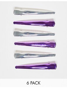 Monki - Confezione da 6 fermagli per capelli viola e argento metallizzati-Multicolore