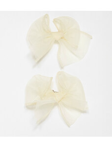 DesignB London DesignB - Confezione da 2 mini fiocchi per i capelli in organza crema-Bianco