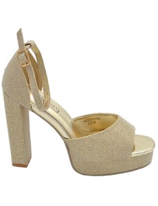 Malu Shoes Sandali tacco donna in tessuto satinato oro plateau 3 cm tacco 11 cm con fascia avampiede chiusura regolabile caviglia