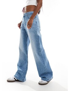 Bershka - Jeans ampi lavaggio blu chiaro con strass