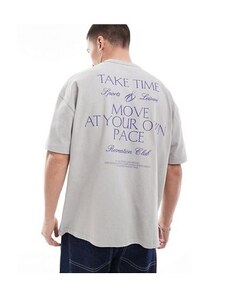 ASOS DESIGN - T-shirt oversize pesante grigio slavato con scritta sulla schiena-Neutro