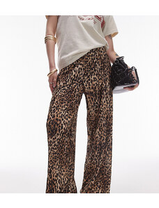 Topshop Petite - Pantaloni plissé con stampa leopardata multicolore