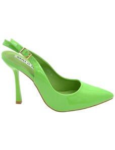 Malu Shoes Scarpe decollete slingback donna elegante a punta in vernice lucida verde tacco 10 cm cinturino retro tallone regolabile