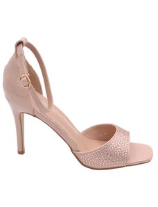Malu Shoes Sandali tacco donna fascetta in tessuto oro rosa strass tono su tono cinturino alla caviglia tacco a spillo comodo 12cm
