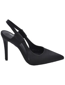 Malu Shoes Decollete scarpa donna slingback a punta in raso nero tacco sottile 10 cm cinturino tallone fisso glamour moda