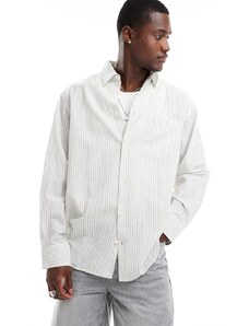 Jack & Jones - Camicia a maniche lunghe super oversize bianco sporco a righe in lino