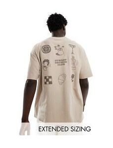 ASOS DESIGN - T-shirt oversize beige testurizzato con stampa "Brunch Club" sul retro-Grigio