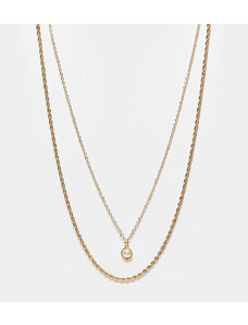 DesignB London - Confezione da 2 collane color oro con catenina stile corda e perla pendente