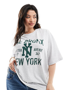 ASOS Curve ASOS DESIGN Curve - T-shirt oversize color ghiaccio mélange con stampa “The Bronx”-Grigio