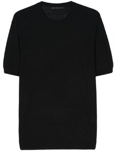 LOW BRAND T-shirt in maglia nera seta/ lino