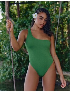 4th & Reckless x Loz Vassallo - Rica - Costume da bagno verde sgambato stropicciato monospalla