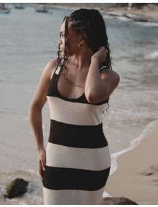 4th & Reckless x Loz Vassallo - Tulum - Vestito da mare lungo in maglia a righe nero e bianco-Multicolore