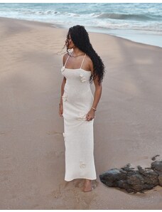 4th & Reckless x Loz Vassallo - Isla - Vestito lungo da spiaggia in maglia bianco sporco trasparente