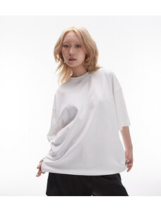 Topshop Petite - T-shirt bianca oversize con spalle scese-Bianco