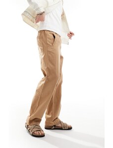 ASOS DESIGN - Pantaloni comodi in lino color cuoio slavato-Marrone