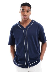 ASOS DESIGN - T-shirt stile baseball oversize blu navy con bottoni e profili a contrasto