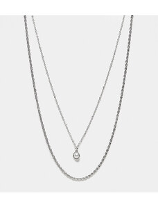 DesignB London - Confezione da 2 collane color argento in catenina stile corda e con perla pendente