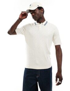 ONLY & SONS - Polo vestibilità classica in maglia crema a righe con colletto-Bianco