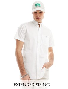 GANT - Camicia bianca a maniche corte in lino e cotone con logo a scudo-Bianco