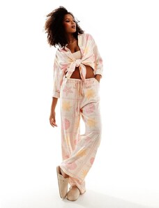 ASOS DESIGN - Pantaloni a fondo ampio in misto lino con stampa fantasia-Multicolore