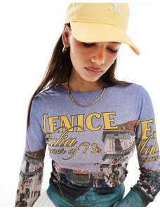 ASOS DESIGN - T-shirt mini a maniche lunghe in rete con grafica "Venice"-Multicolore