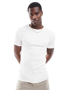 ASOS DESIGN - T-shirt attillata a coste bianca-Bianco