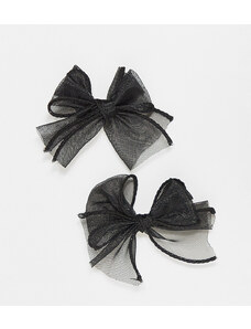 DesignB London DesignB - Confezione da 2 mini fiocchi per i capelli in organza neri-Nero