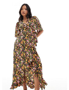 Vero Moda Petite - Vestito lungo a portafoglio con stampa a fiori su base scura-Multicolore