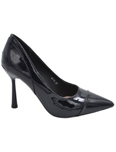 Malu Shoes Decollete' donna a punta lucida nero tacco a clessidra 10 cm linea basic con punta in rilievo cerimonie eventi moda