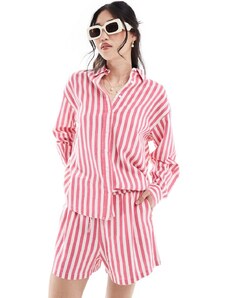 ONLY - Camicia in lino a righe rosa e bianche in coordinato-Bianco