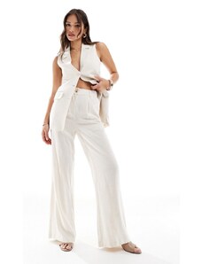 Style Cheat - Pantaloni in lino color crema in coordinato-Bianco