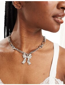 ASOS DESIGN - Collana con catena mista color argento con fiocco