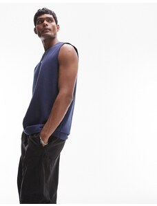 Topman - T-shirt oversize senza maniche pesante blu navy